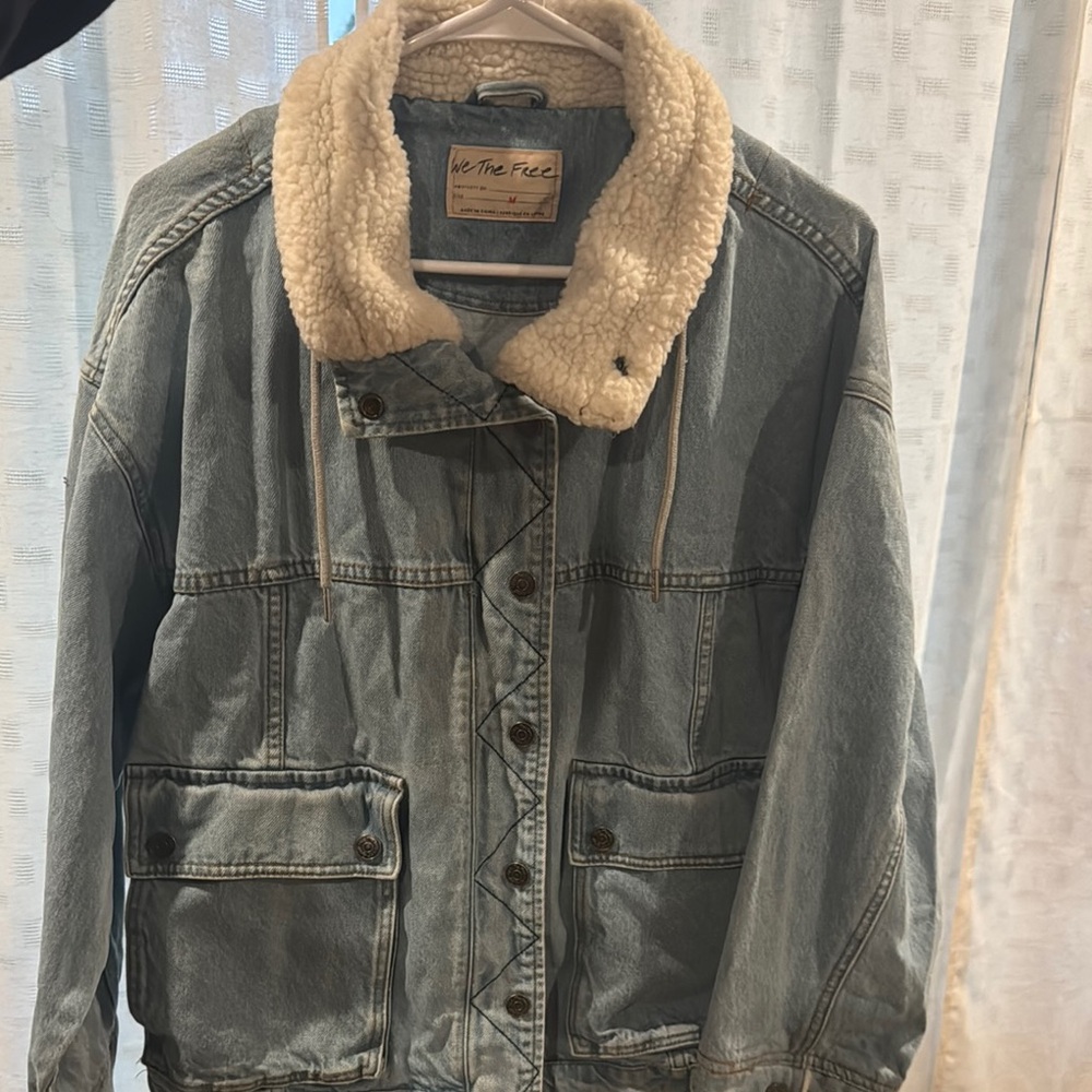 We The Free Blue Denim Jacket with Cream Collar